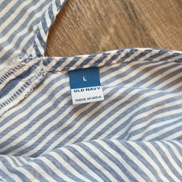 Old Navy Fitted Blue and White Striped Smocked Tie Shoulder Blouse Size Large - Picture 8 of 11
